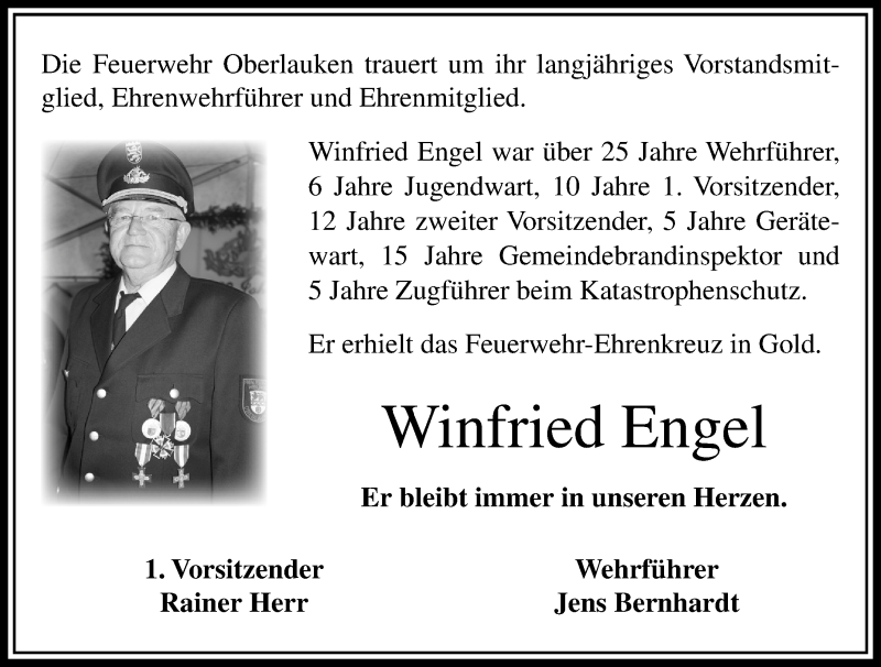  Traueranzeige für Winfried Engel vom 26.05.2017 aus  Usinger Anzeiger
