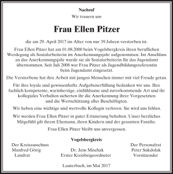 Traueranzeige von Ellen Pitzer von VRM Trauer