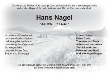 Traueranzeige von Hans Nagel von  Kreisanzeiger