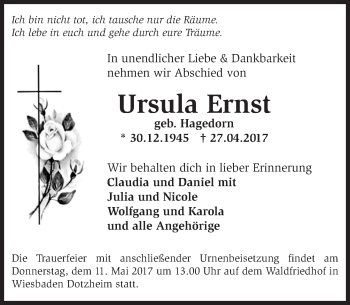 Traueranzeige von Ursula Ernst von Trauerportal Rhein Main Presse