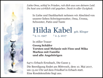 Traueranzeige von Hilda Kabel von Trauerportal Echo Online