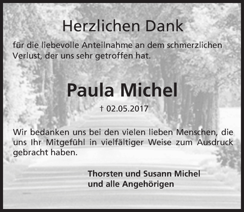  Traueranzeige für Paula Michel vom 27.05.2017 aus Trauerportal Rhein Main Presse