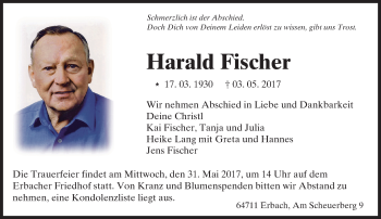 Traueranzeige von Harald Fischer von Trauerportal Echo Online