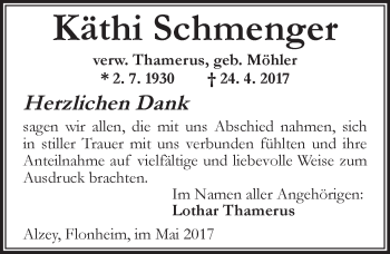 Traueranzeige von Käthi Schmenger von Trauerportal Rhein Main Presse