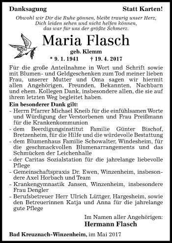 Traueranzeige von Maria Flasch von Trauerportal Rhein Main Presse
