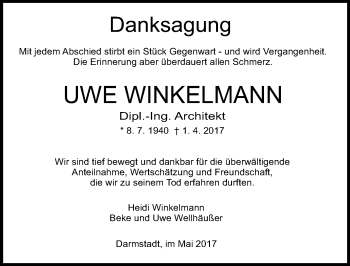Traueranzeige von Uwe Winkelmann von Trauerportal Echo Online