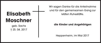 Traueranzeige von Elisabeth Moschner von Trauerportal Echo Online