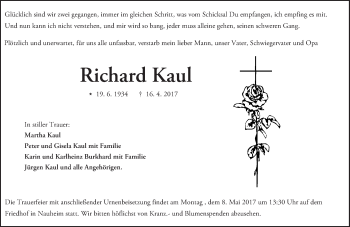 Traueranzeige von Richard Kaul von Trauerportal Echo Online
