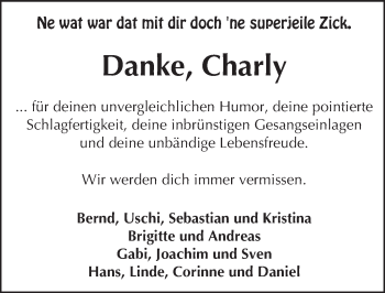 Traueranzeige von Charly  von Trauerportal Rhein Main Presse