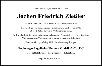 Traueranzeige von Jochen Friedrich Zießler von Trauerportal Rhein Main Presse