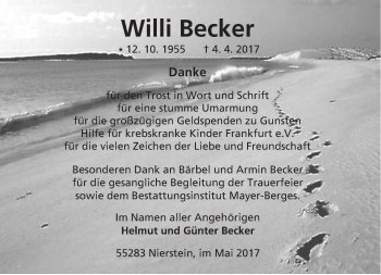 Traueranzeige von Willi Becker von Trauerportal Rhein Main Presse