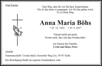 Traueranzeige von Anna Maria Böhs von VRM Trauer