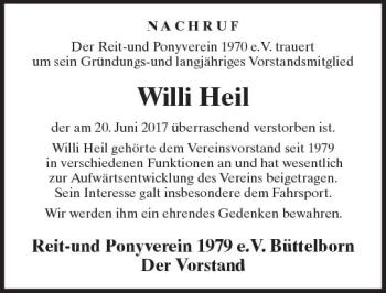 Traueranzeige von Willi Heil von Trauerportal Echo Online