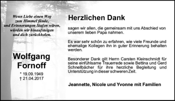 Traueranzeige von Wolfgang Fornoff von Trauerportal Echo Online