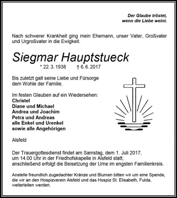Traueranzeige von Siegmar Hauptstueck von VRM Trauer