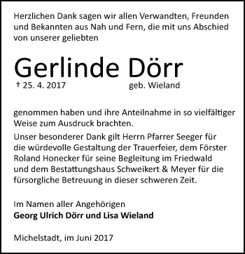 Traueranzeige von Gerlinde Dörr von Trauerportal Echo Online
