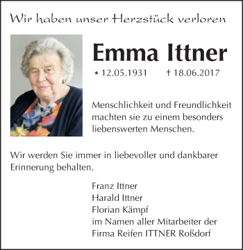 Traueranzeige von Emma Ittner von Trauerportal Echo Online