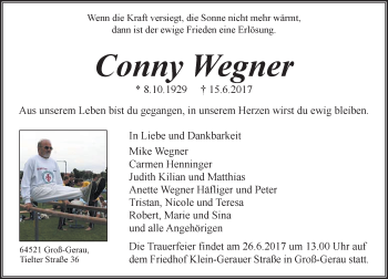 Traueranzeige von Conny Wegner von Trauerportal Echo-Online