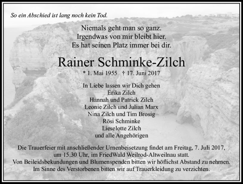  Traueranzeige für Rainer Schminke-Zilch vom 24.06.2017 aus  Usinger Anzeiger