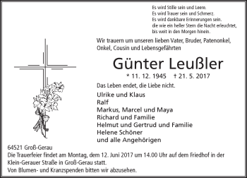 Traueranzeige von Günter Leußler von Trauerportal Echo Online