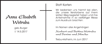 Traueranzeige von Anna Elisabeth Wotruba von Trauerportal Rhein Main Presse