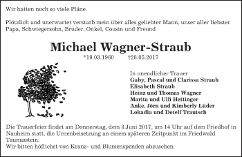 Traueranzeige von Michael Wagner-Straub von Trauerportal Echo Online