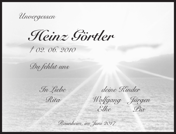 Traueranzeige von Heinz Görtler von Trauerportal Rhein Main Presse