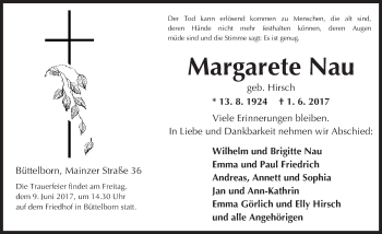 Traueranzeige von Margarete Nau von Trauerportal Echo Online