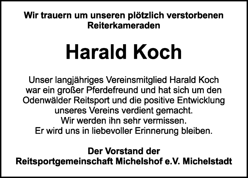  Traueranzeige für Harald Koch vom 06.06.2017 aus Trauerportal Echo Online