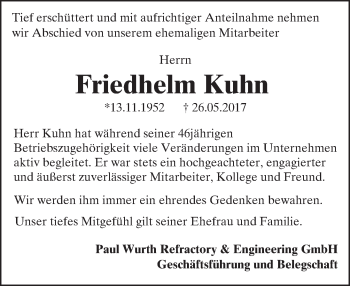 Traueranzeige von Friedhelm Kuhn von Trauerportal Rhein Main Presse
