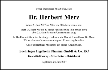Traueranzeige von Herbert Merz von Trauerportal Rhein Main Presse