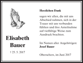 Traueranzeige von Elisabeth Bauer von  Camberger Anzeiger