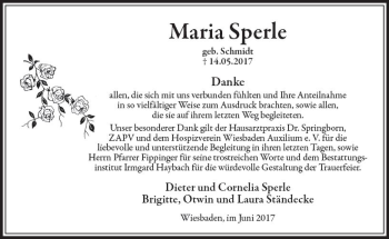 Traueranzeige von Maria Sperle von Trauerportal Rhein Main Presse