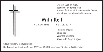 Traueranzeige von Willi Keil von Trauerportal Echo Online