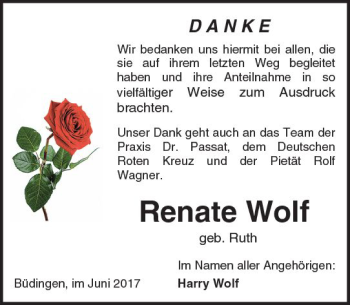 Traueranzeige von Renate Wolf von  Kreisanzeiger
