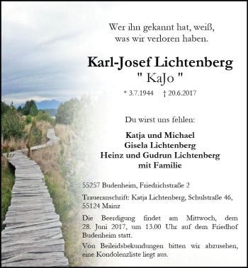 Traueranzeige von Karl-Josef Lichtenberg von Trauerportal Rhein Main Presse