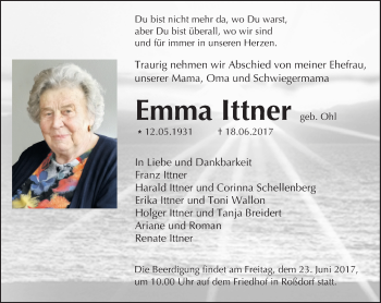 Traueranzeige von Emma Ittner von Trauerportal Echo Online