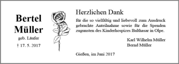 Traueranzeige von Bertel Müller von  Gießener Anzeiger