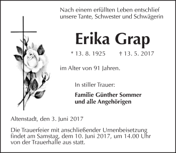 Traueranzeige von Erika Grap von  Kreisanzeiger