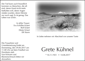 Traueranzeige von Grete Kühnel von Trauerportal Rhein Main Presse