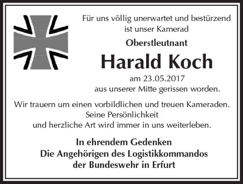  Traueranzeige für Harald Koch vom 13.06.2017 aus Trauerportal Echo Online