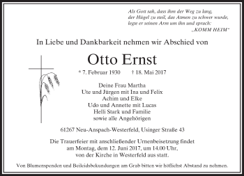 Traueranzeige von Otto Ernst von  Usinger Anzeiger