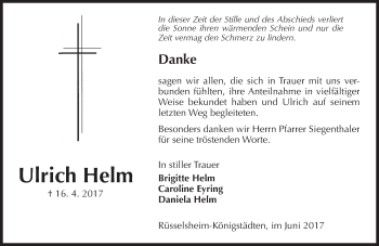 Traueranzeige von Ulrich Helm von Trauerportal Rhein Main Presse