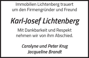 Traueranzeige von Karl-Josef Lichtenberg von Trauerportal Rhein Main Presse