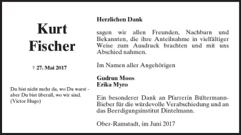 Traueranzeige von Kurt Fischer von Trauerportal Rhein Main Presse
