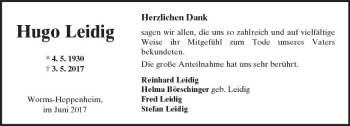 Traueranzeige von Hugo Leidig von Trauerportal Rhein Main Presse