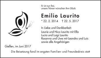 Traueranzeige von Emilio Laurito von  Gießener Anzeiger