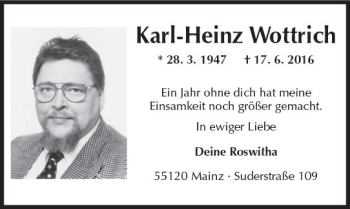 Traueranzeige von Karl-Heinz Wottrich von Trauerportal Rhein Main Presse