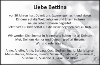 Traueranzeige von Bettina  von  Gießener Anzeiger