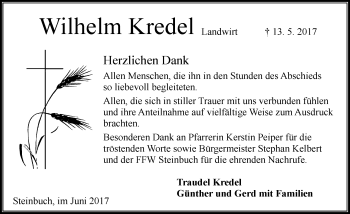 Traueranzeige von Wilhelm Kredel von Trauerportal Echo Online